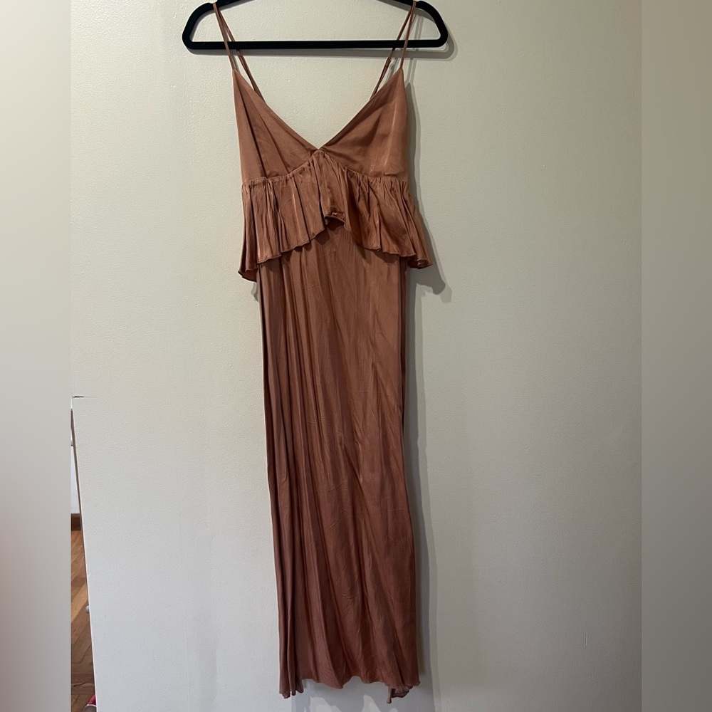 Satin Ruffle Maxi Dress - Copper
